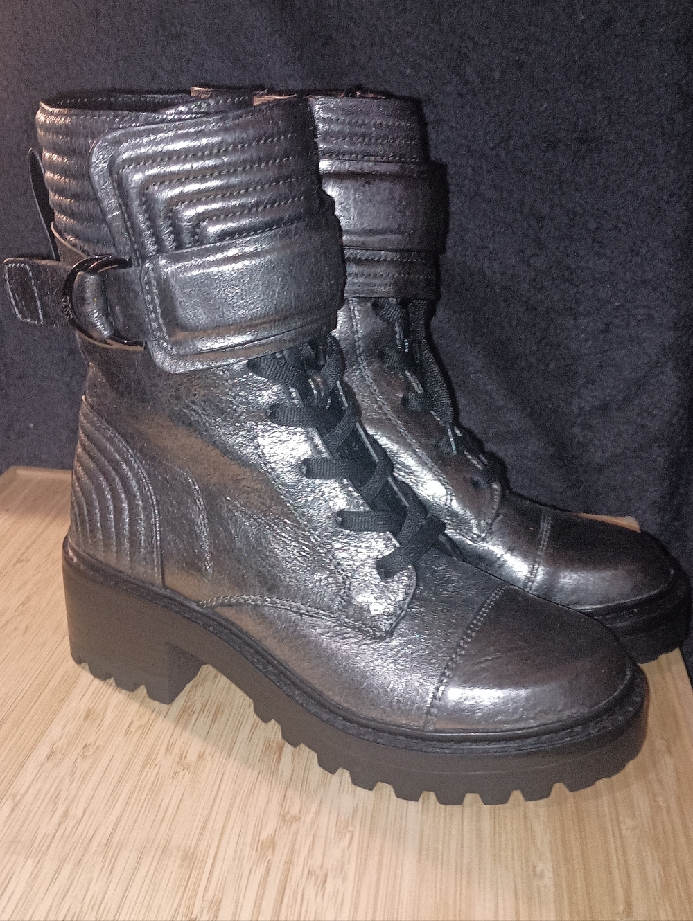 DKNY BLASIA Metallic Silver/Gunmetal Boots NWT Size 6.5